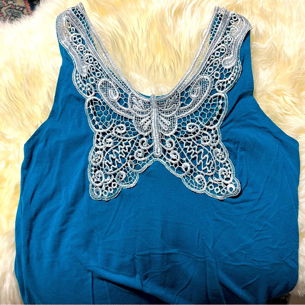 Teal Sleeveless Women's Top with butterfly crochet on back made in Italy